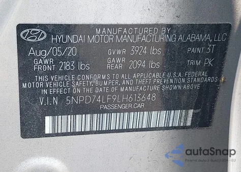 2020 Hyundai Elantra Se from USA, damaged, VIN 5NPD74LF9LH613648